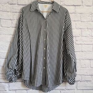 L'Agence Mickey Long Sleeve Tunic Top L Black White Check Gingham Shirt Oversiz